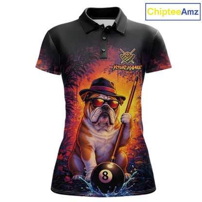 Personalized Vintage Funny Bulldog 8 Ball Billiard Shirt For Women, Pool Team Jersey Polo & 1/4 Zip TDM7515