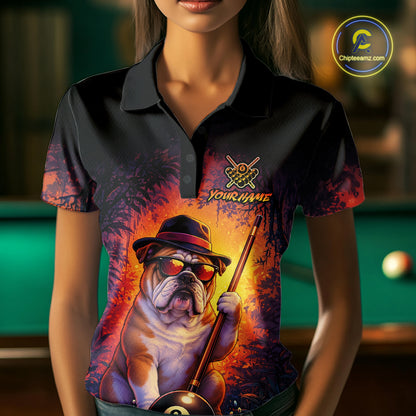 Personalized Vintage Funny Bulldog 8 Ball Billiard Shirt For Women, Pool Team Jersey Polo & 1/4 Zip TDM7515