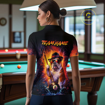 Personalized Vintage Funny Bulldog 8 Ball Billiard Shirt For Women, Pool Team Jersey Polo & 1/4 Zip TDM7515