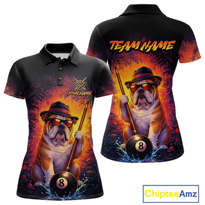 Personalized Vintage Funny Bulldog 8 Ball Billiard Shirt For Women, Pool Team Jersey Polo & 1/4 Zip TDM7515