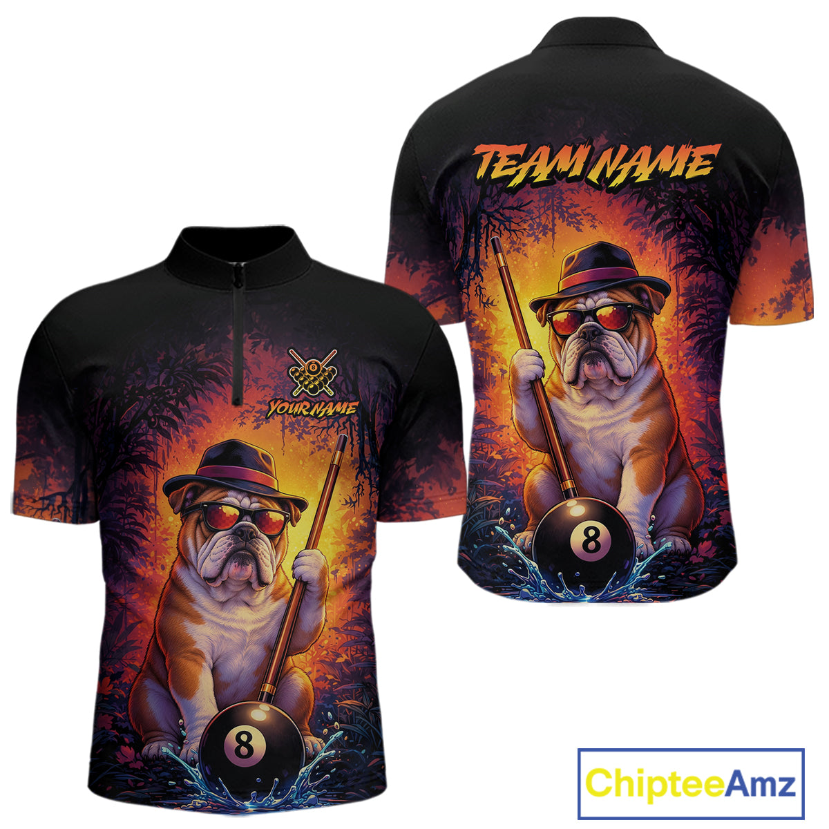Personalized Vintage Funny Bulldog 8 Ball Billiard Shirt For Men, Pool Team Jersey Polo & 1/4 Zip TDM7515