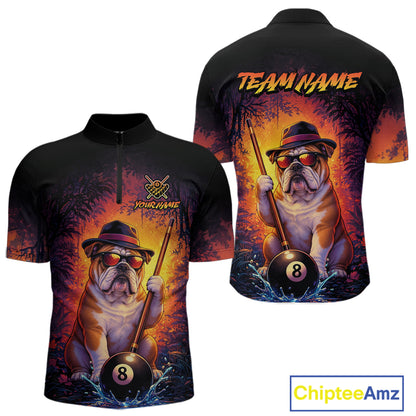 Personalized Vintage Funny Bulldog 8 Ball Billiard Shirt For Men, Pool Team Jersey Polo & 1/4 Zip TDM7515