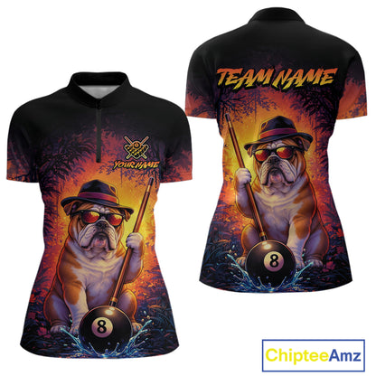 Personalized Vintage Funny Bulldog 8 Ball Billiard Shirt For Women, Pool Team Jersey Polo & 1/4 Zip TDM7515