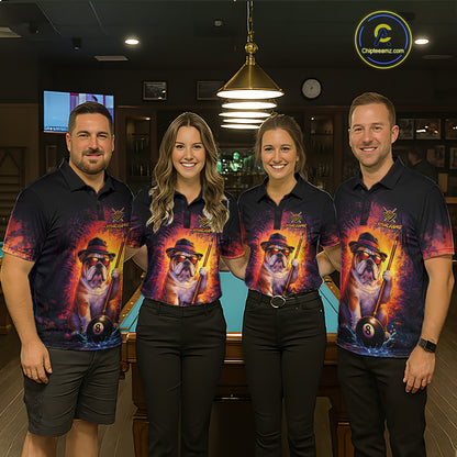 Personalized Vintage Funny Bulldog 8 Ball Billiard Shirt For Men, Pool Team Jersey Polo & 1/4 Zip TDM7515