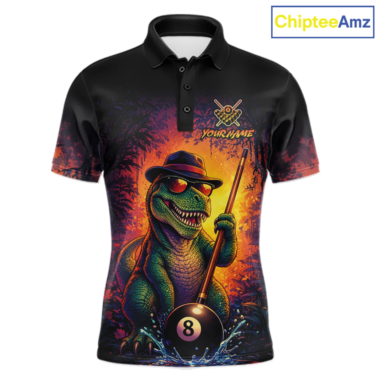 Personalized Vintage Funny Dinosaur 8 Ball Billiard Shirt For Men, Pool Team Jersey Polo & 1/4 Zip TDM7516