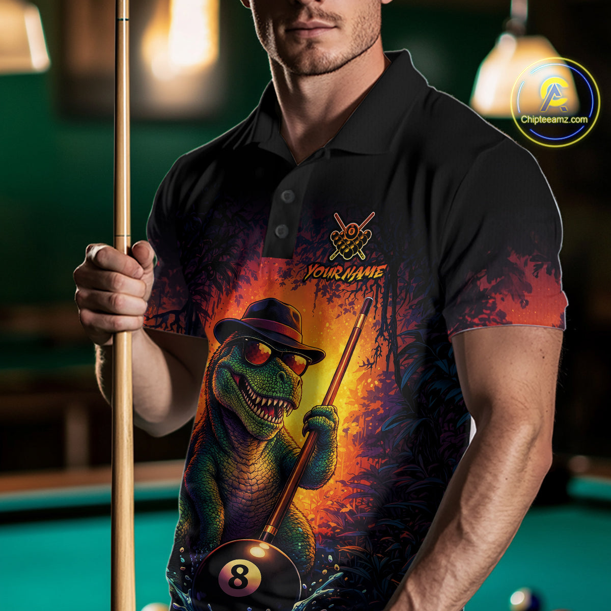 Personalized Vintage Funny Dinosaur 8 Ball Billiard Shirt For Men, Pool Team Jersey Polo & 1/4 Zip TDM7516
