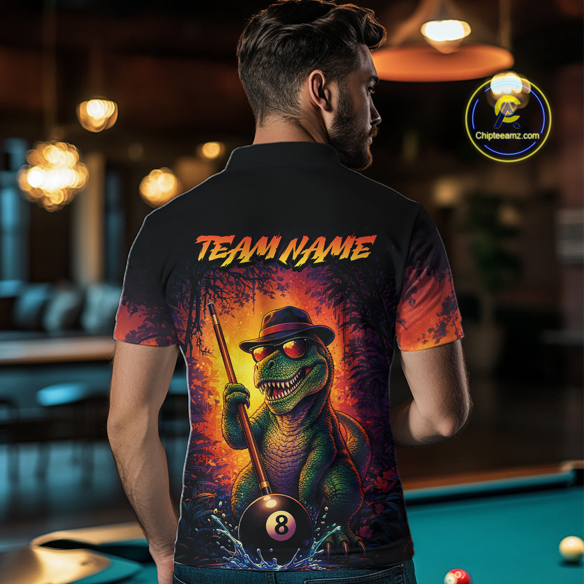Personalized Vintage Funny Dinosaur 8 Ball Billiard Shirt For Men, Pool Team Jersey Polo & 1/4 Zip TDM7516