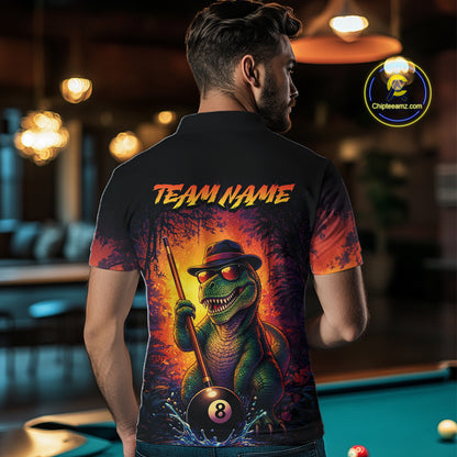 Personalized Vintage Funny Dinosaur 8 Ball Billiard Shirt For Men, Pool Team Jersey Polo & 1/4 Zip TDM7516