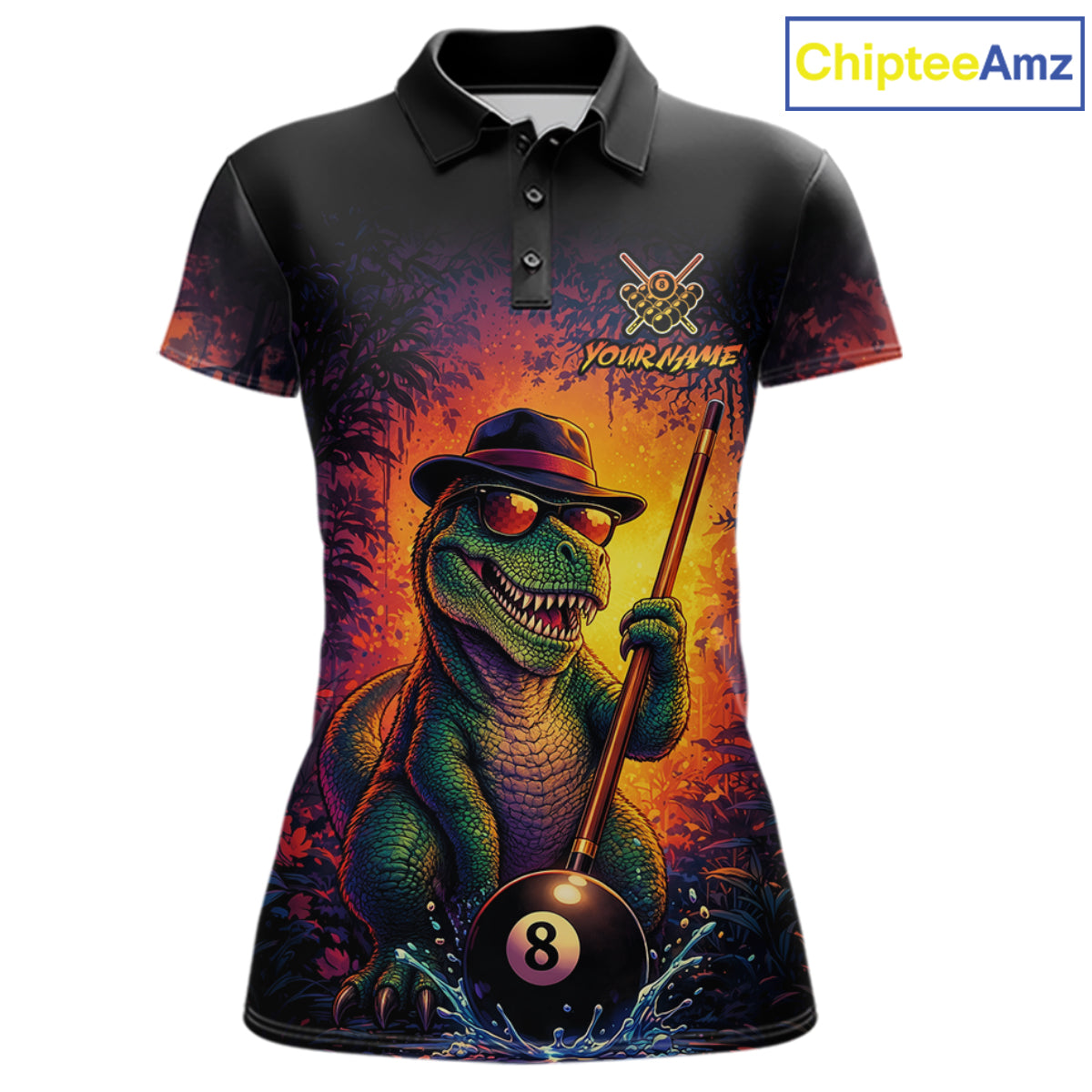 Personalized Vintage Funny Dinosaur 8 Ball Billiard Shirt For Women, Pool Team Jersey Polo & 1/4 Zip TDM7516