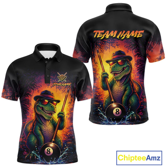 Personalized Vintage Funny Dinosaur 8 Ball Billiard Shirt For Men, Pool Team Jersey Polo & 1/4 Zip TDM7516