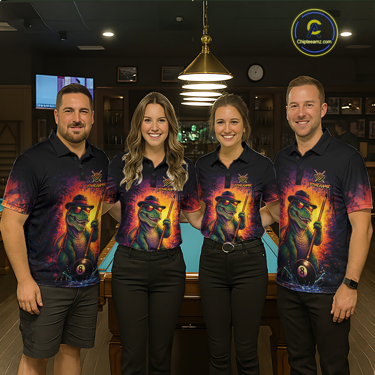Personalized Vintage Funny Dinosaur 8 Ball Billiard Shirt For Men, Pool Team Jersey Polo & 1/4 Zip TDM7516