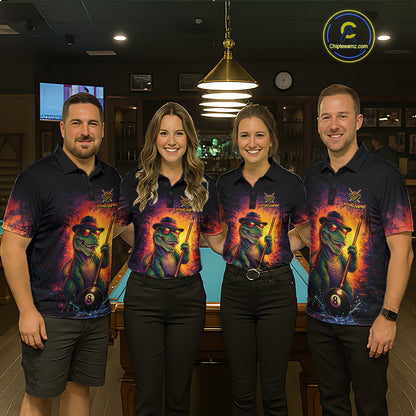 Personalized Vintage Funny Dinosaur 8 Ball Billiard Shirt For Men, Pool Team Jersey Polo & 1/4 Zip TDM7516