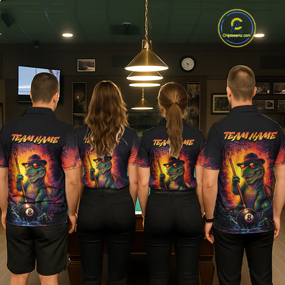 Personalized Vintage Funny Dinosaur 8 Ball Billiard Shirt For Men, Pool Team Jersey Polo & 1/4 Zip TDM7516