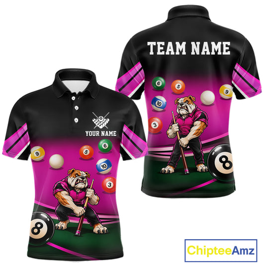 Pink Funny Bulldog Billiard Shirts For Men Custom 8 Ball Pool Team Jersey Polo & Quarter Zip TDM7903