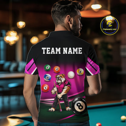 Pink Funny Bulldog Billiard Shirts For Men Custom 8 Ball Pool Team Jersey Polo & Quarter Zip TDM7903