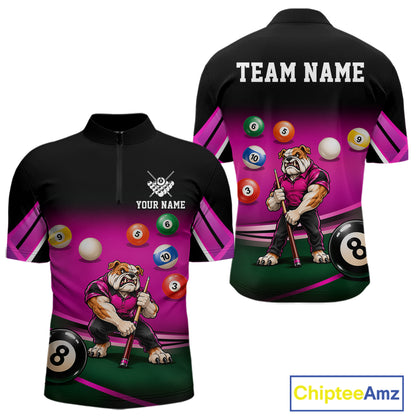 Pink Funny Bulldog Billiard Shirts For Men Custom 8 Ball Pool Team Jersey Polo & Quarter Zip TDM7903
