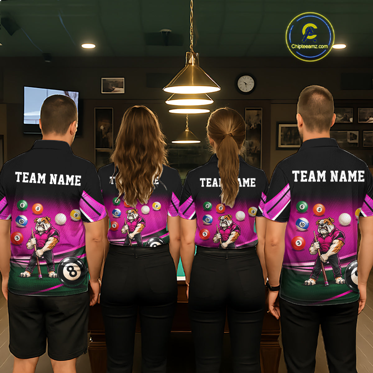 Pink Funny Bulldog Billiard Shirts For Men Custom 8 Ball Pool Team Jersey Polo & Quarter Zip TDM7903