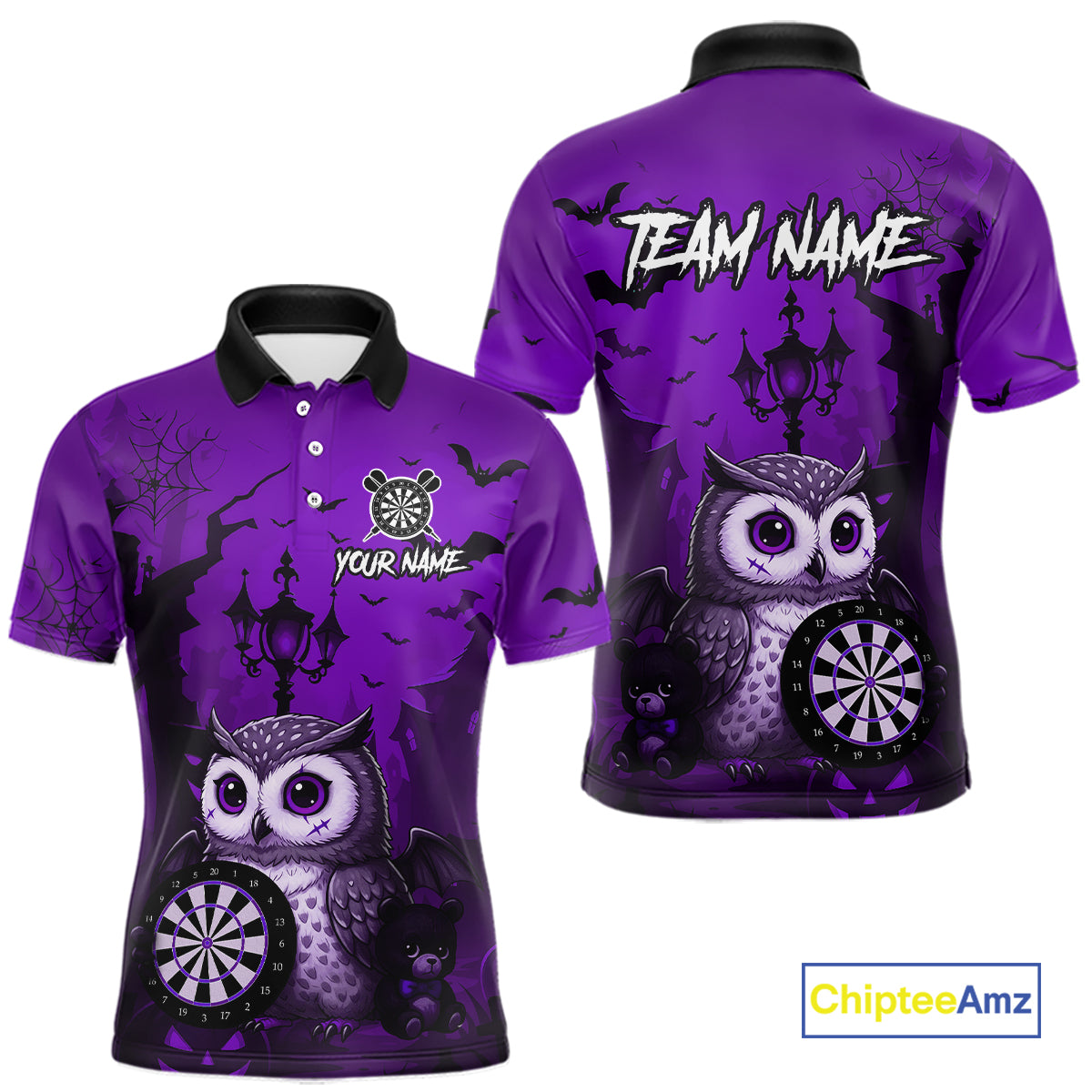 Personalized Purple Funny Owl Halloween Darts Shirt For Men Custom Pumpkin Darts Team Jersey TDM7264