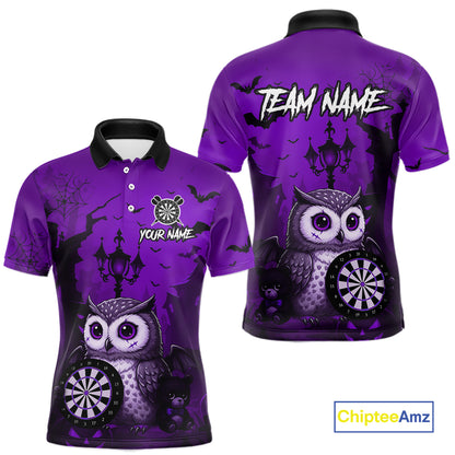 Personalized Purple Funny Owl Halloween Darts Shirt For Men Custom Pumpkin Darts Team Jersey TDM7264