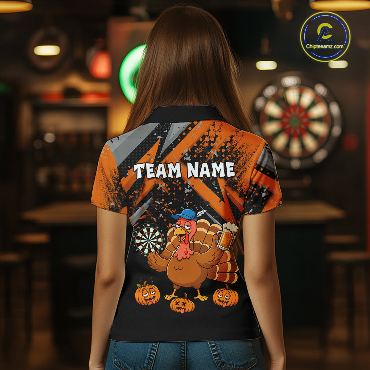 Personalized Funny Drunk Turkey Darts Jersey For Women Custom Pumpkin Thanksgiving Darts Team Shirts TDM7268