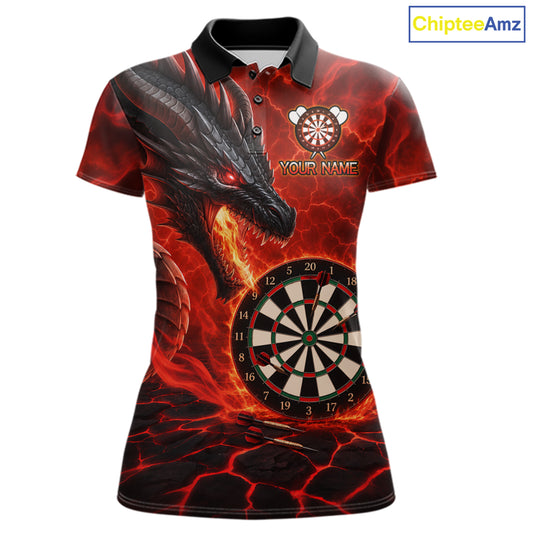 Personalized Dragon Darts Shirts Custom Fire Flame Red Darts Team Jersey Polo & 1/4 Zip For Women TDM7552