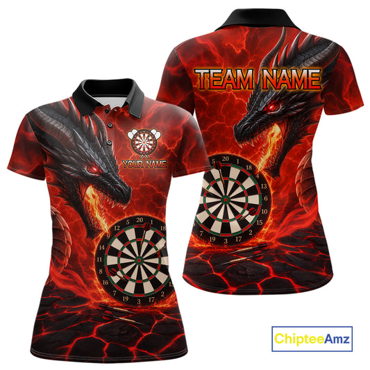 Personalized Dragon Darts Shirts Custom Fire Flame Red Darts Team Jersey Polo & 1/4 Zip For Women TDM7552