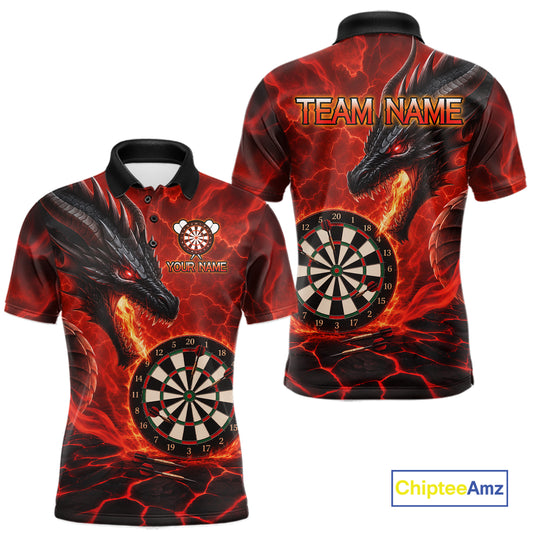 Personalized Dragon Darts Shirts Custom Fire Flame Red Darts Team Jersey Polo & 1/4 Zip For Men TDM7552