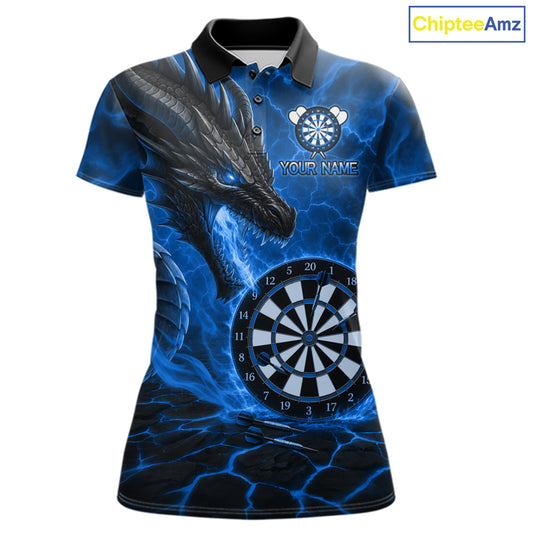 Personalized Dragon Darts Shirts Custom Fire Flame Blue Darts Team Jersey Polo & 1/4 Zip For Women TDM7553