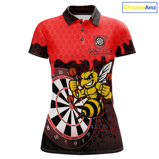 Personalized Black And Red Funny Bee Darts Shirt For Women, Darts Team Jersey Polo & Quarter Zip TDM7554