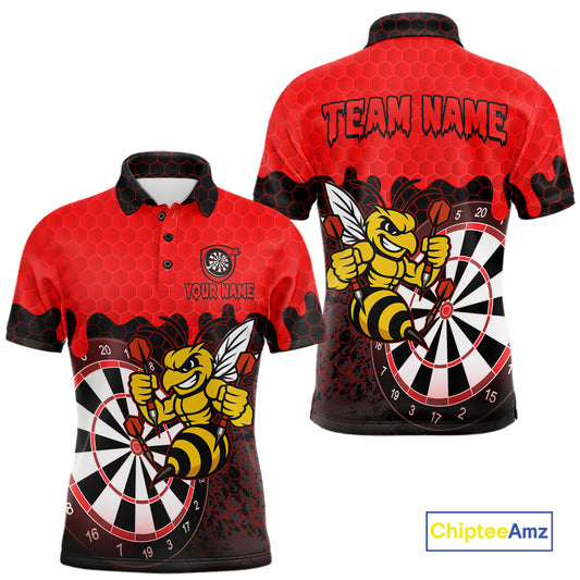 Personalized Black And Red Funny Bee Darts Shirt For Men, Darts Team Jersey Polo & Quarter Zip TDM7554