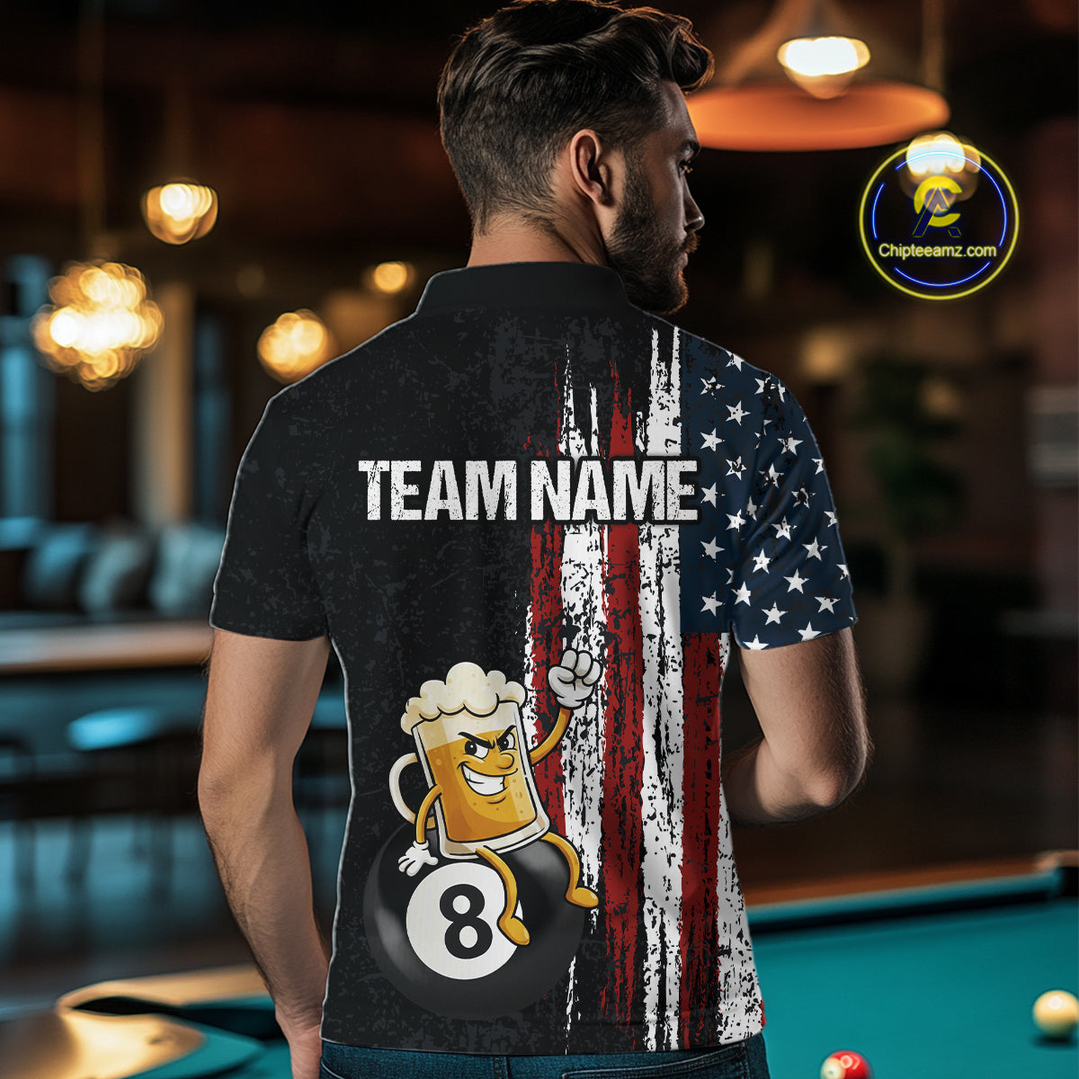 Funny Beer American Flag 8 Ball Billiard Shirt For Men Custom Pool Team Jersey Polo & 1/4 Zip TDM5947
