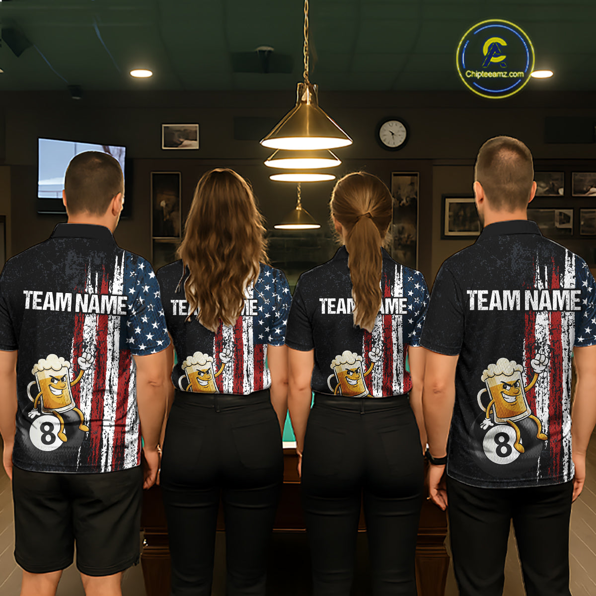 Funny Beer American Flag 8 Ball Billiard Shirt For Women Custom Pool Team Jersey Polo & 1/4 Zip TDM5947