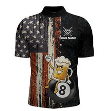 Load image into Gallery viewer, Vintage US Flag Funny Beer 8 Ball Billiard Shirt For Men Custom Pool Team Jersey Polo &amp; 1/4 Zip TDM5948