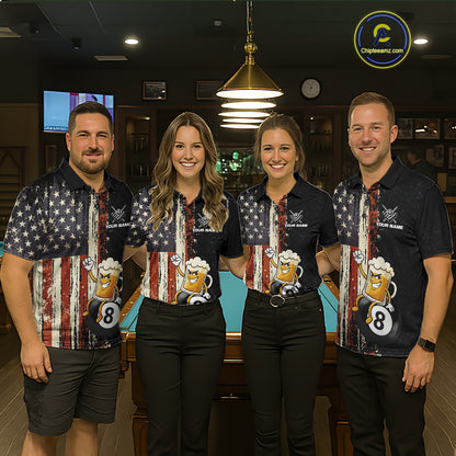 Vintage US Flag Funny Beer 8 Ball Billiard Shirt For Women Custom Pool Team Jersey Polo & 1/4 Zip TDM5948