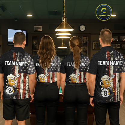 Vintage US Flag Funny Beer 8 Ball Billiard Shirt For Women Custom Pool Team Jersey Polo & 1/4 Zip TDM5948