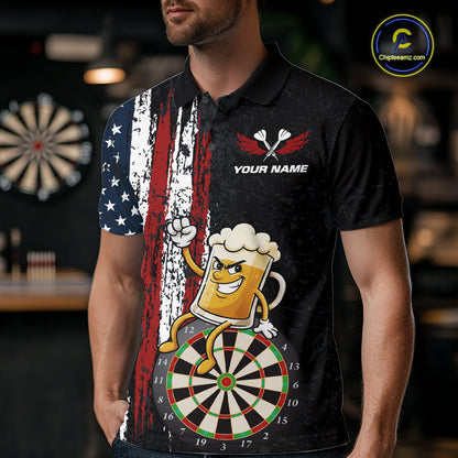 Funny Beer American Flag Darts Shirt For Men Custom Patriotic Darts Jersey Team Polo & 1/4 Zip TDM5949