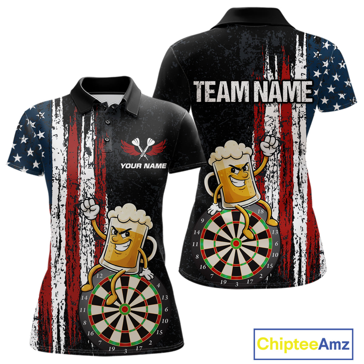 Funny Beer American Flag Darts Shirt For Women Custom Patriotic Darts Jersey Team Polo & 1/4 Zip TDM5949