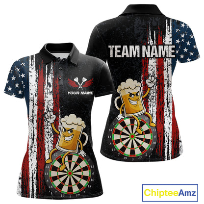 Funny Beer American Flag Darts Shirt For Women Custom Patriotic Darts Jersey Team Polo & 1/4 Zip TDM5949