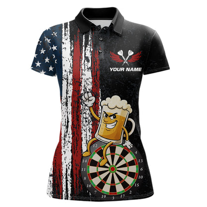 Funny Beer American Flag Darts Shirt For Women Custom Patriotic Darts Jersey Team Polo & 1/4 Zip TDM5949