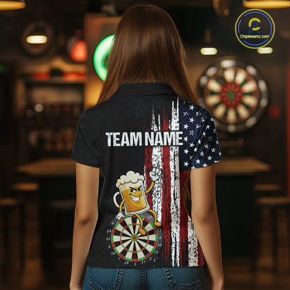Funny Beer American Flag Darts Shirt For Women Custom Patriotic Darts Jersey Team Polo & 1/4 Zip TDM5949