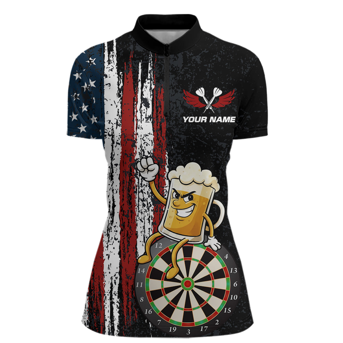Funny Beer American Flag Darts Shirt For Women Custom Patriotic Darts Jersey Team Polo & 1/4 Zip TDM5949