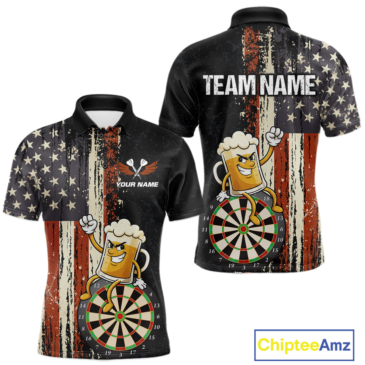 Vintage American Flag Funny Beer Darts Shirt For Men Custom Darts Jersey Team Polo & 1/4 Zip TDM5950
