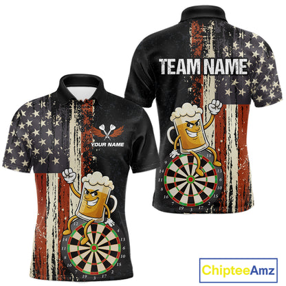 Vintage American Flag Funny Beer Darts Shirt For Men Custom Darts Jersey Team Polo & 1/4 Zip TDM5950