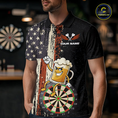Vintage American Flag Funny Beer Darts Shirt For Men Custom Darts Jersey Team Polo & 1/4 Zip TDM5950