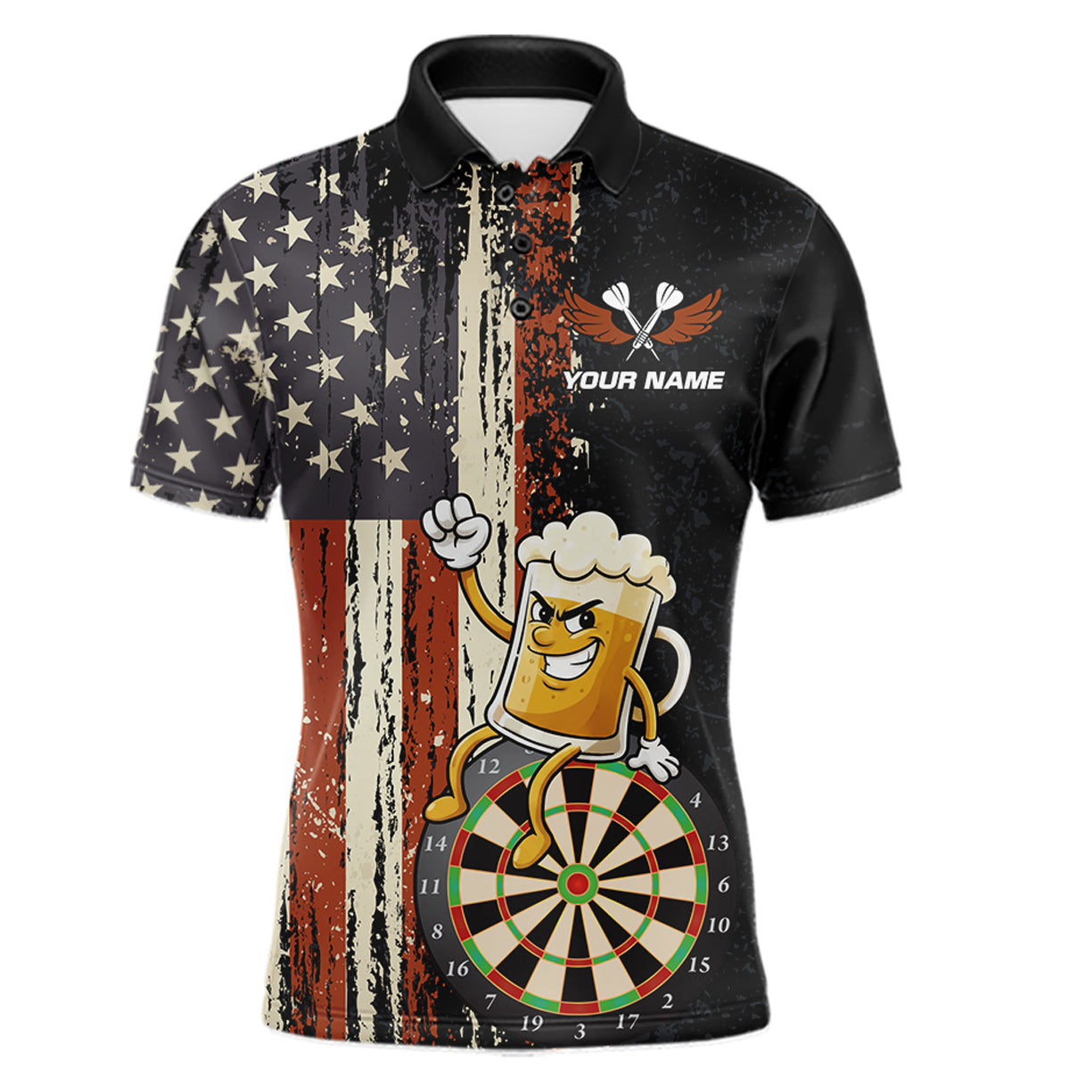 Vintage American Flag Funny Beer Darts Shirt For Men Custom Darts Jersey Team Polo & 1/4 Zip TDM5950