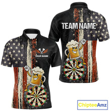 Load image into Gallery viewer, Vintage American Flag Funny Beer Darts Shirt For Men Custom Darts Jersey Team Polo &amp; 1/4 Zip TDM5950