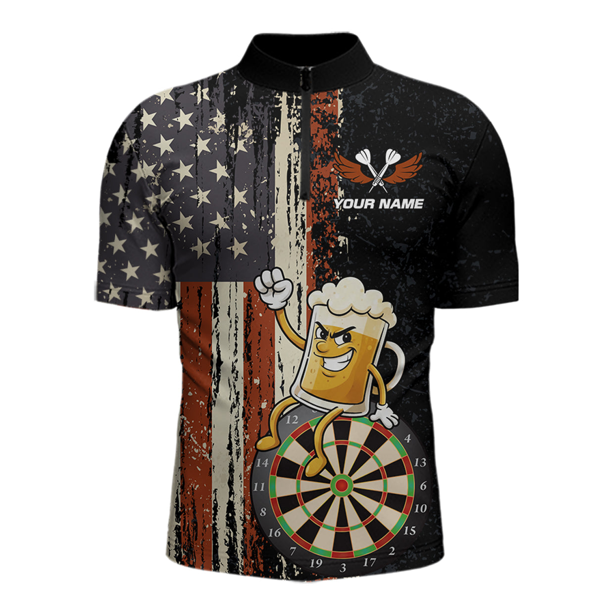Vintage American Flag Funny Beer Darts Shirt For Men Custom Darts Jersey Team Polo & 1/4 Zip TDM5950