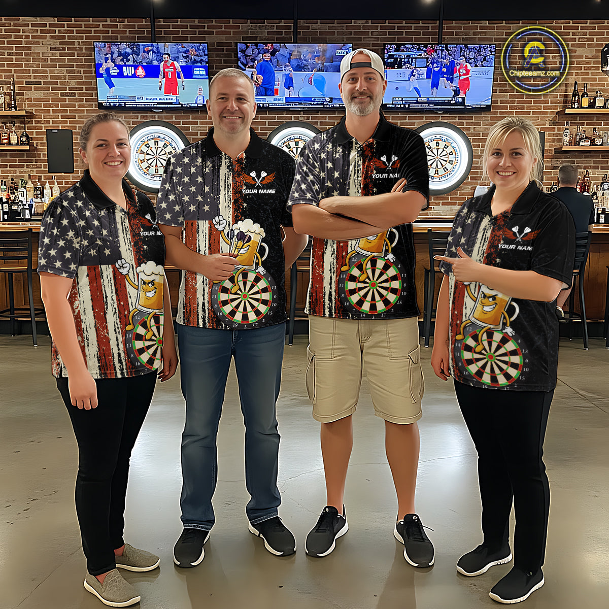 Vintage American Flag Funny Beer Darts Shirt For Women Custom Darts Jersey Team Polo & 1/4 Zip TDM5950