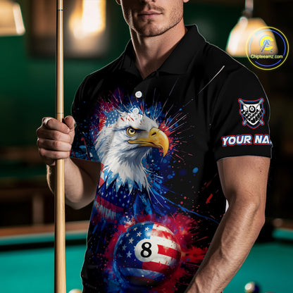 Patriotic Eagle 8 Ball Billiard Polo & 1/4 Zip For Men Custom Paint Splash Us Flag Billiard Jersey TDM5235