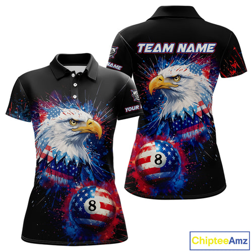 Patriotic Eagle 8 Ball Billiard Polo & 1/4 Zip For Women Custom Paint Splash Us Flag Billiard Jersey TDM5235